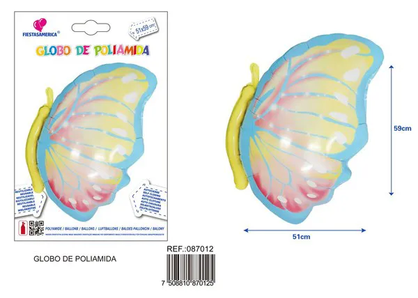 Globo metálico de mariposa de perfil, color azul, 51x59 cm