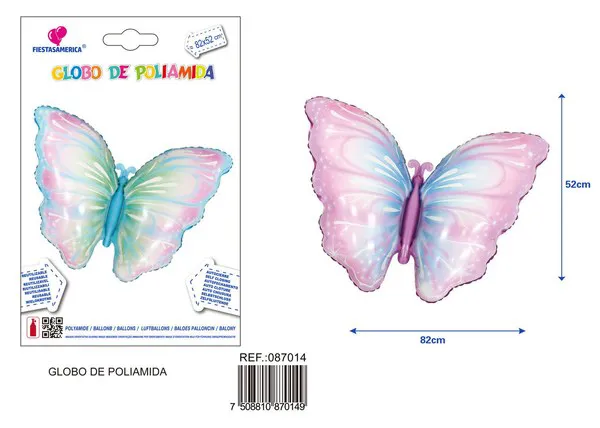 Globo metálico de mariposa de dos alas, color azul, 82x52 cm