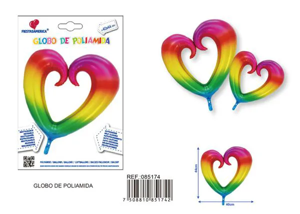 Mini globo metálico de corazón curvo, color degradado, 40x44 cm