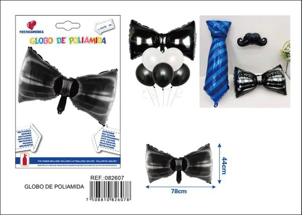 Globo metálico de moño, color negro, 78x40 cm