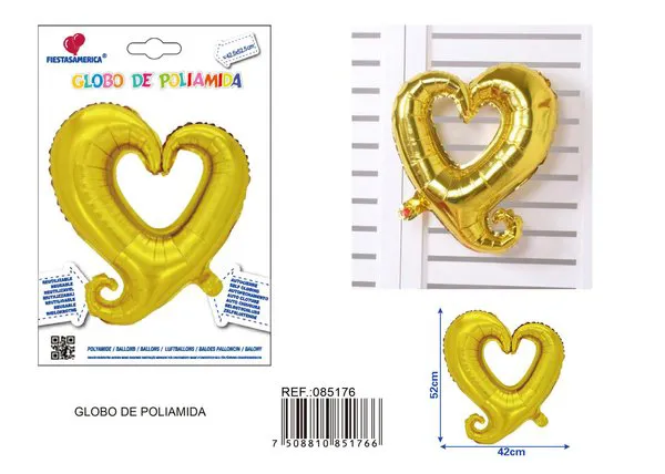 Globo metálico de corazón curvo de 18 pulgadas, color dorado, 42.5x52.5 cm