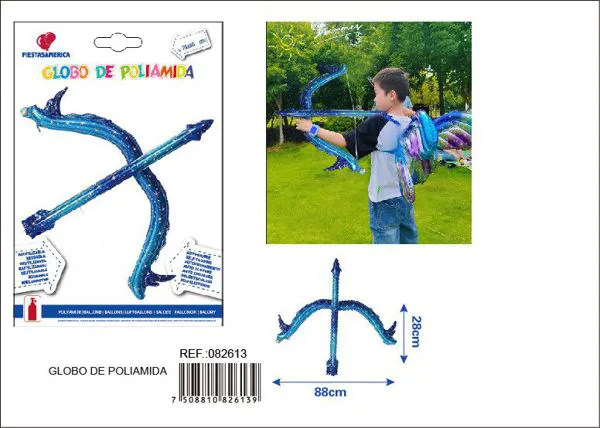 Globo metálico de arco y flecha (arco 28x88 cm, flecha 10.5x77 cm)