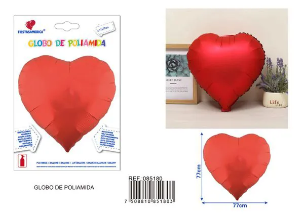 Globo metálico de corazón de 40 pulgadas, color rojo, 78x82 cm