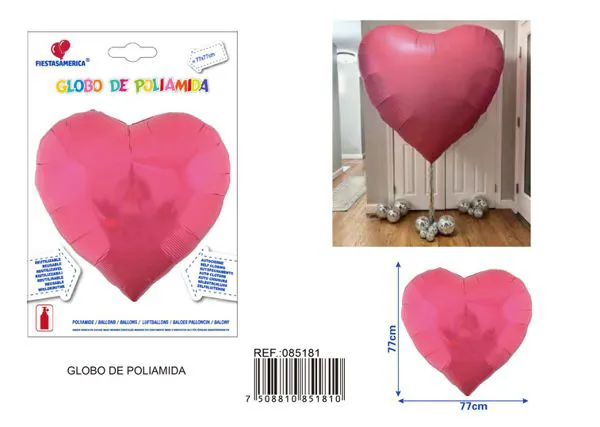 Globo metálico de corazón de 40 pulgadas, color rosa intenso, 78x82 cm