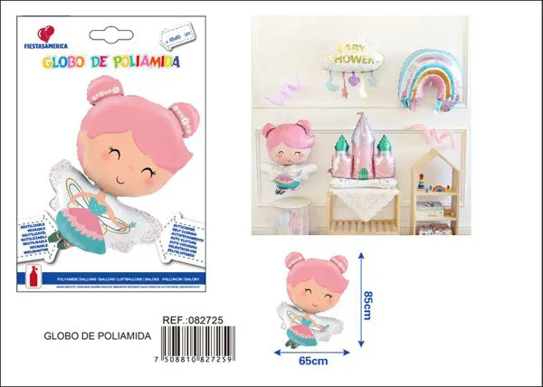 Globo metálico de hada de cabello rosa, 65x85 cm