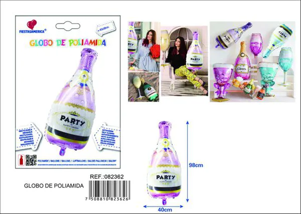 Globo metálico de botella de vino con rosas, color rosa, 40x98 cm