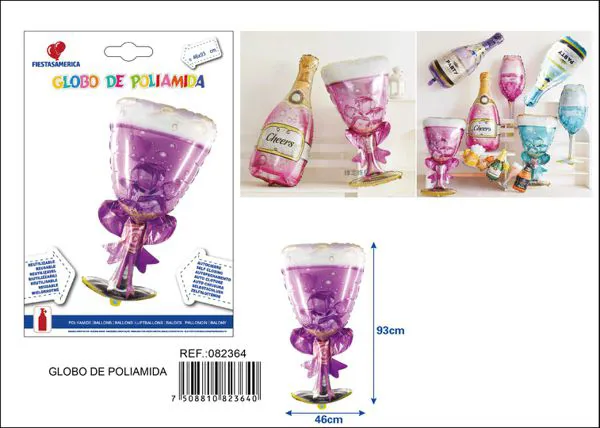 Globo metálico de copa de vino con rosas, color rosa, 46x93 cm