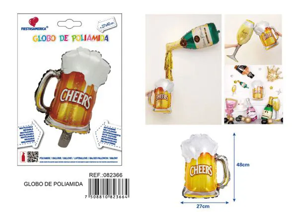 Globo metálico de mini tarro de cerveza, 27x40 cm