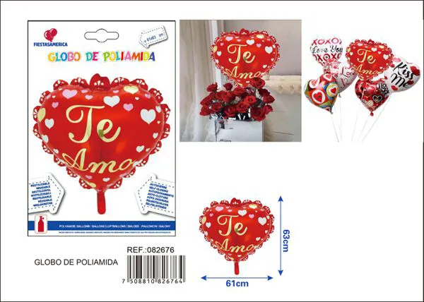 Globo metálico de rosa con encaje de San Valentín, 61x63 cm