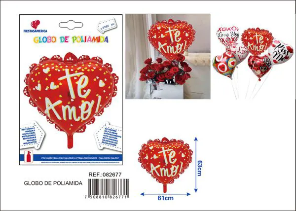 Globo metálico de rosa con encaje de San Valentín, 61x63 cm