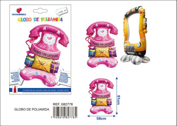 Globo metálico de teléfono de amor, de pie, 91x58 cm