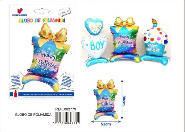 Globo metálico de regalo de cumpleaños, de pie, 90x53 cm