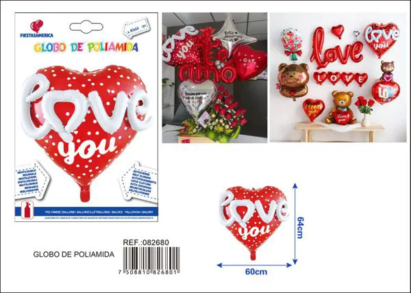 Globo metálico de corazón de declaración de amor ensamblado, 60x64.8 cm