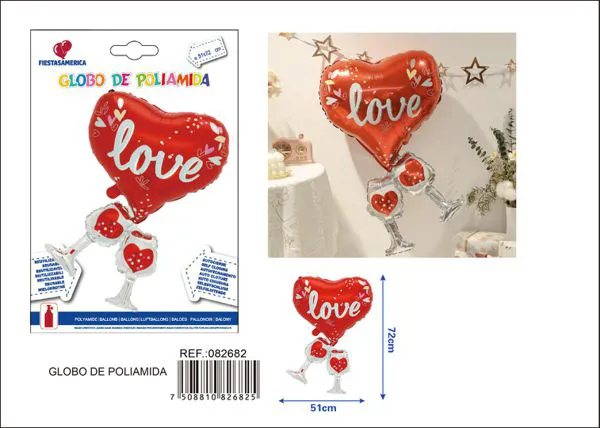 Globo metálico "Brindis por el amor", 51.5x72 cm