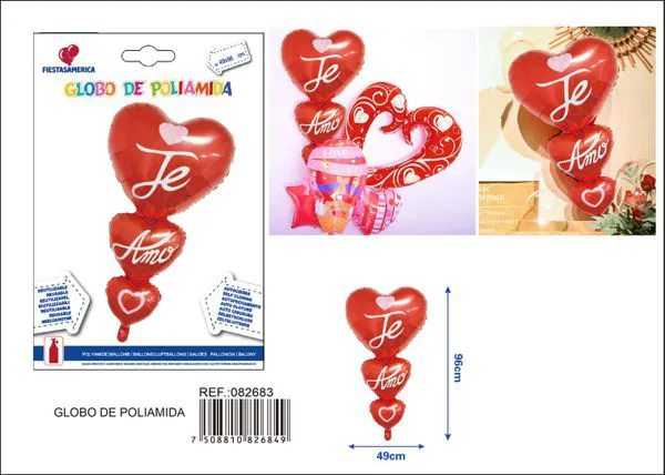 Globo metálico de corazones entrelazados en español, 49x96 cm