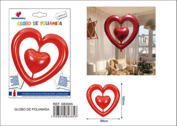 Globo metálico de corazones entrelazados, rojo, 98x102 cm