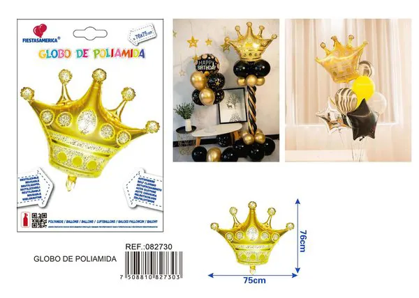 Globo metálico de corona mediana, dorado, 76x75 cm