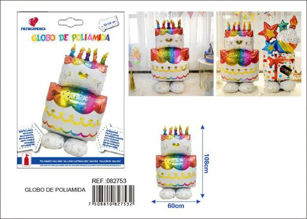 Globo metálico tridimensional de pastel de cumpleaños de dos pisos, 60x108 cm