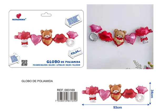 Globo metálico de letras conectadas mini de amor, 93.5x34.5 cm