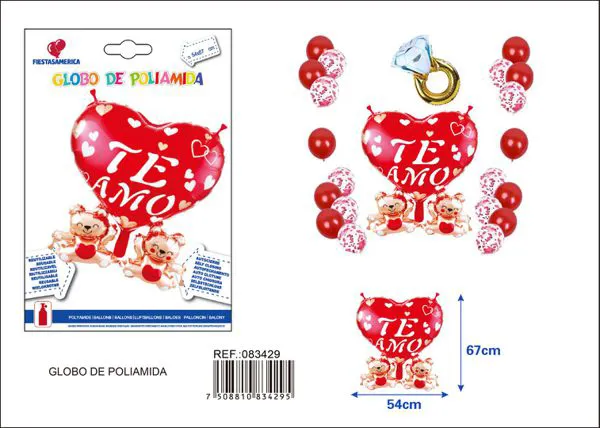 Globo metálico de dos osos "Te Amo", 1 pieza