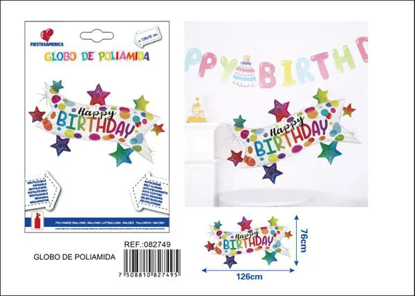 Globo metálico de banner de estrellas degradado "Feliz Cumpleaños", 126x76 cm