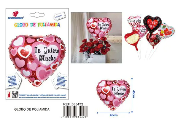 Globo metálico de corazón, 45 cm
