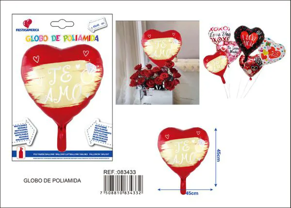 Globo metálico de corazón, 45 cm