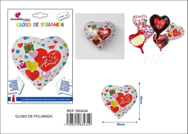 Globo metálico de corazón, 45 cm