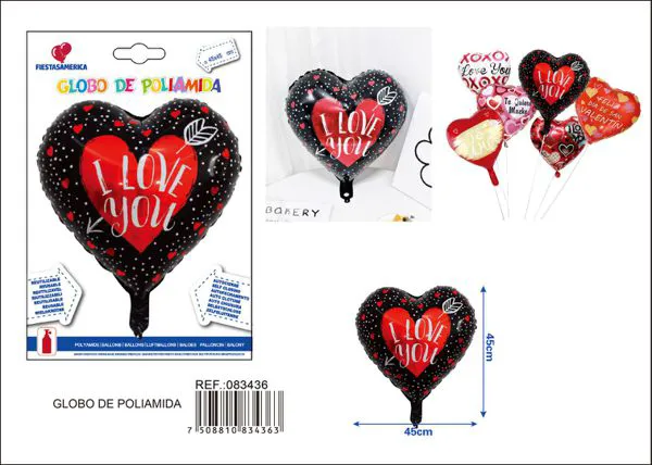 Globo metálico de corazón, 45 cm