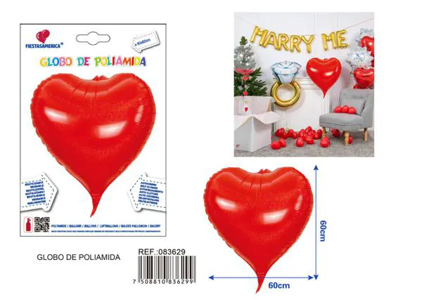 Globo metálico láser tridimensional de corazón de tres caras, rojo, 24 pulgadas