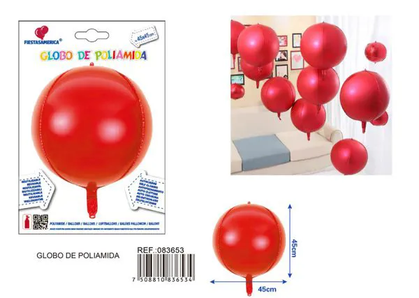 Globo metálico redondo 4D, 18 pulgadas, rojo