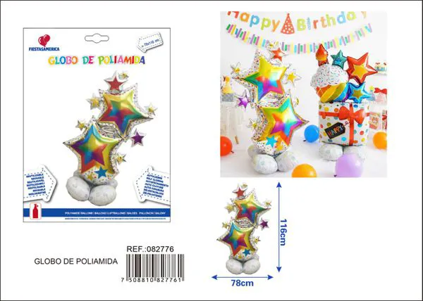 Globo metálico tridimensional de estrella de cinco puntas tornasol, 78x116 cm (inflado)