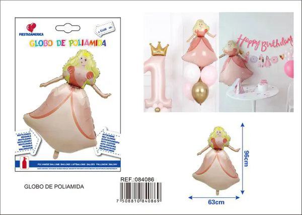 Globo metálico de princesa rubia con corona, 63x96 cm