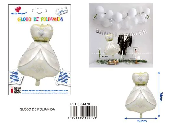 Globo metálico de vestido de novia con corazón y diamante, 59x74 cm