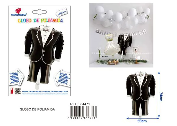 Globo metálico de traje elegante, 59x74 cm