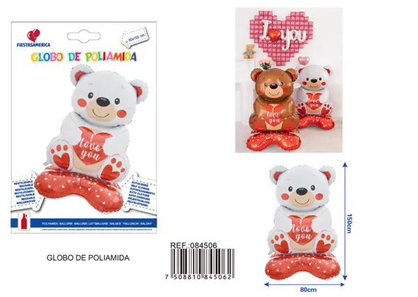 Globo metálico de oso blanco de amor, de pie, 80x150 cm