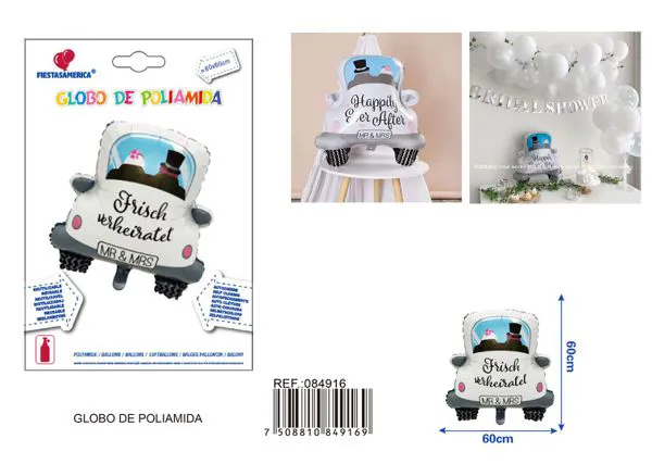 Globo metálico de auto nupcial de amor, 60x60 cm