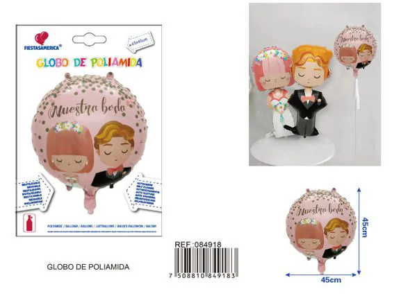 Globo metálico redondo de novio y novia románticos, 18 pulgadas, 45x45 cm