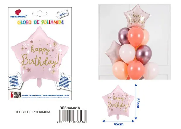Globo metálico de estrella de cinco puntas con puntos brillantes, 18 pulgadas, rosa