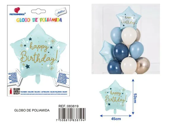 Globo metálico de estrella de cinco puntas con puntos brillantes, 18 pulgadas, azul