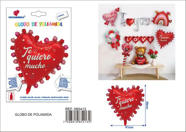 Globo metálico de corazón pequeño, San Valentín en español, 46x48 cm