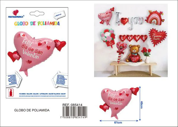 Globo metálico de corazones entrelazados, San Valentín en español, 46x61 cm