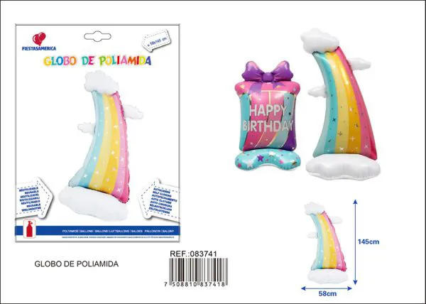 Globo metálico de nube con arcoíris, de pie, 58 pulgadas (145 cm)