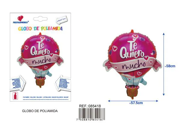 Globo metálico de globo aerostático de amor en español, 68x57.5 cm