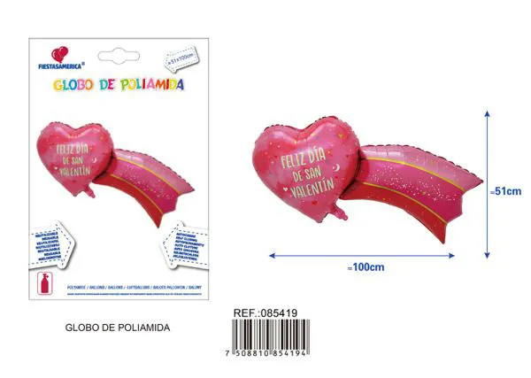 Globo metálico de corazón con estrella fugaz, San Valentín en español, 51x100 cm