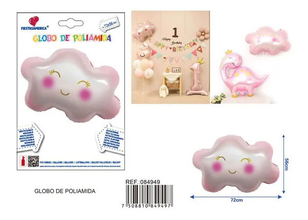 Globo metálico de nube, rosa, 72x56 cm