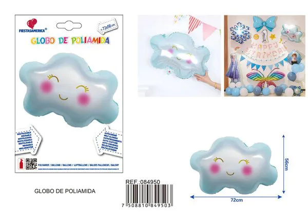 Globo metálico de nube, azul, 72x56 cm