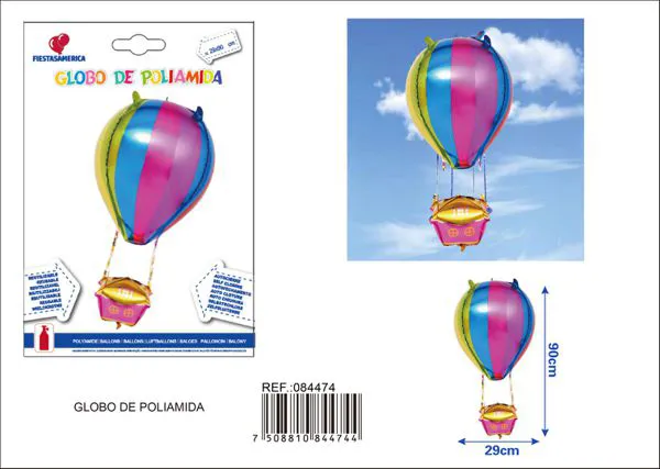 Globo metálico 4D de globo aerostático arcoíris, 22 pulgadas, 29x90 cm