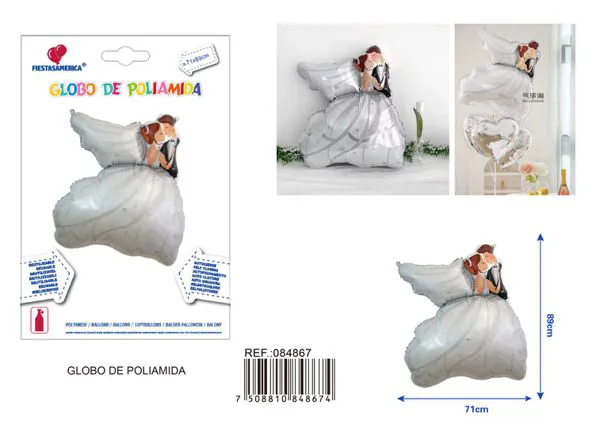 Globo metálico de novio y novia, 71x89 cm