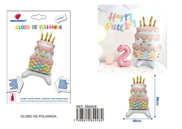 Globo metálico de pastel de tres pisos, de pie, rosa, 48x88 cm